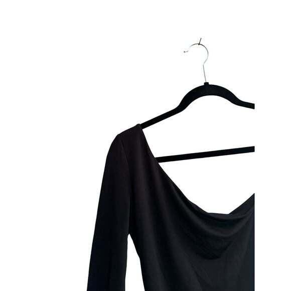 Windsor Small Solid Black One-Shoulder Long Sleeve Bodysuit #3269 - Picture 2 of 10